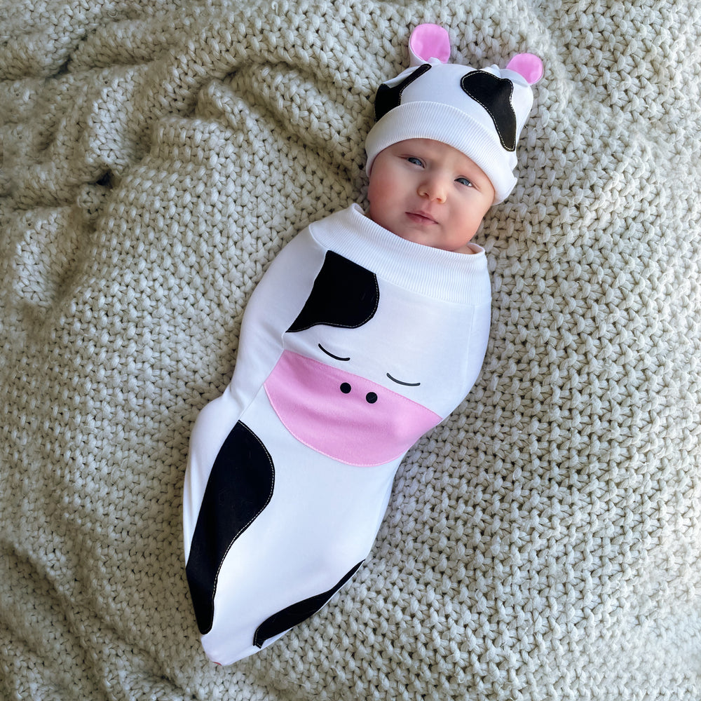 Cute Cow Baby Cocoon White with Black Spots-Cozy Cocoon