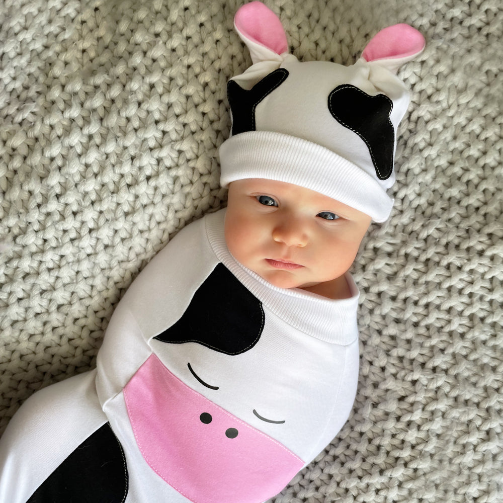 Cute Cow Baby Cocoon White with Black Spots